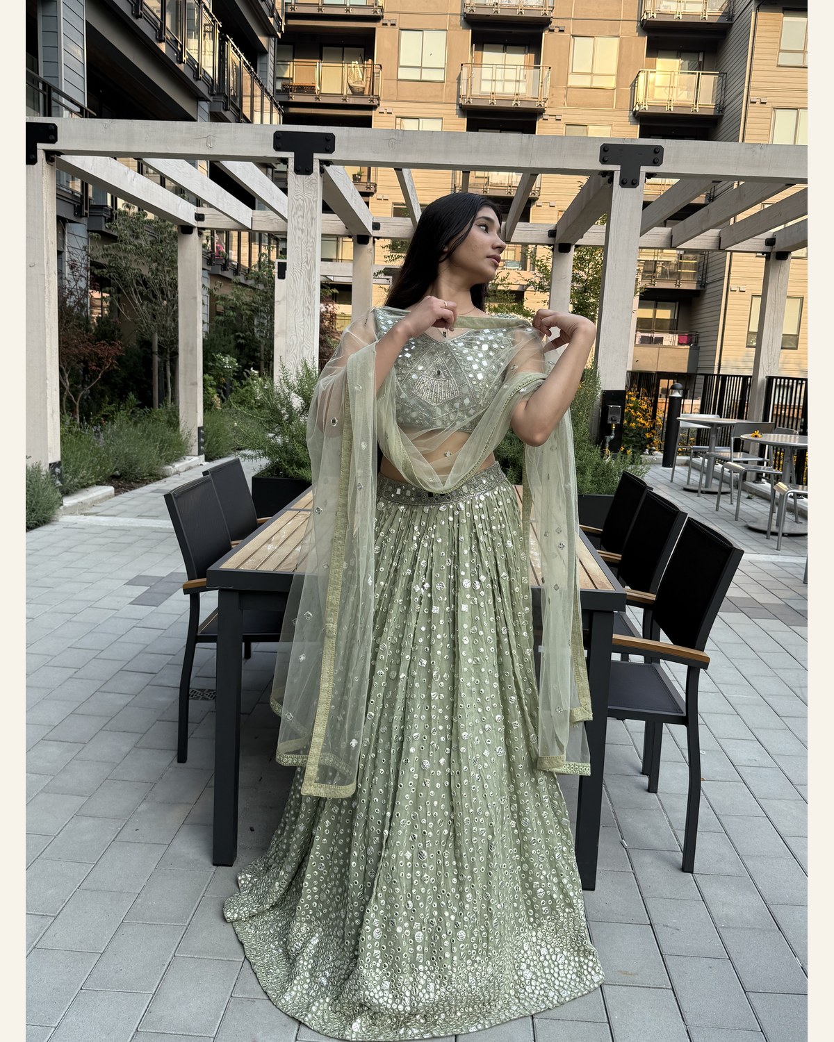 Pista Noor Lehenga — sage green lehenga rental