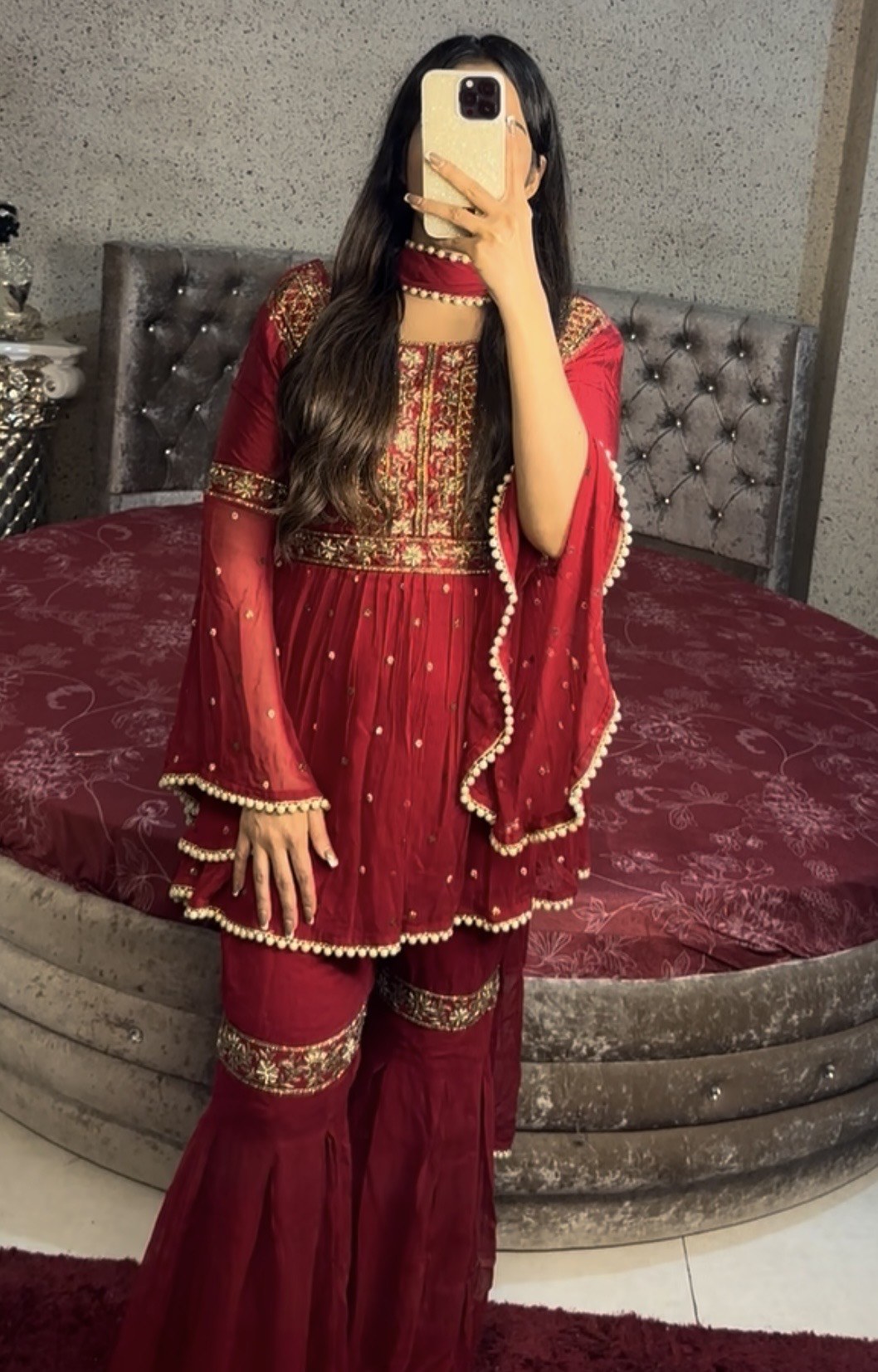 Ruby Red Sharara Suit Set view 5