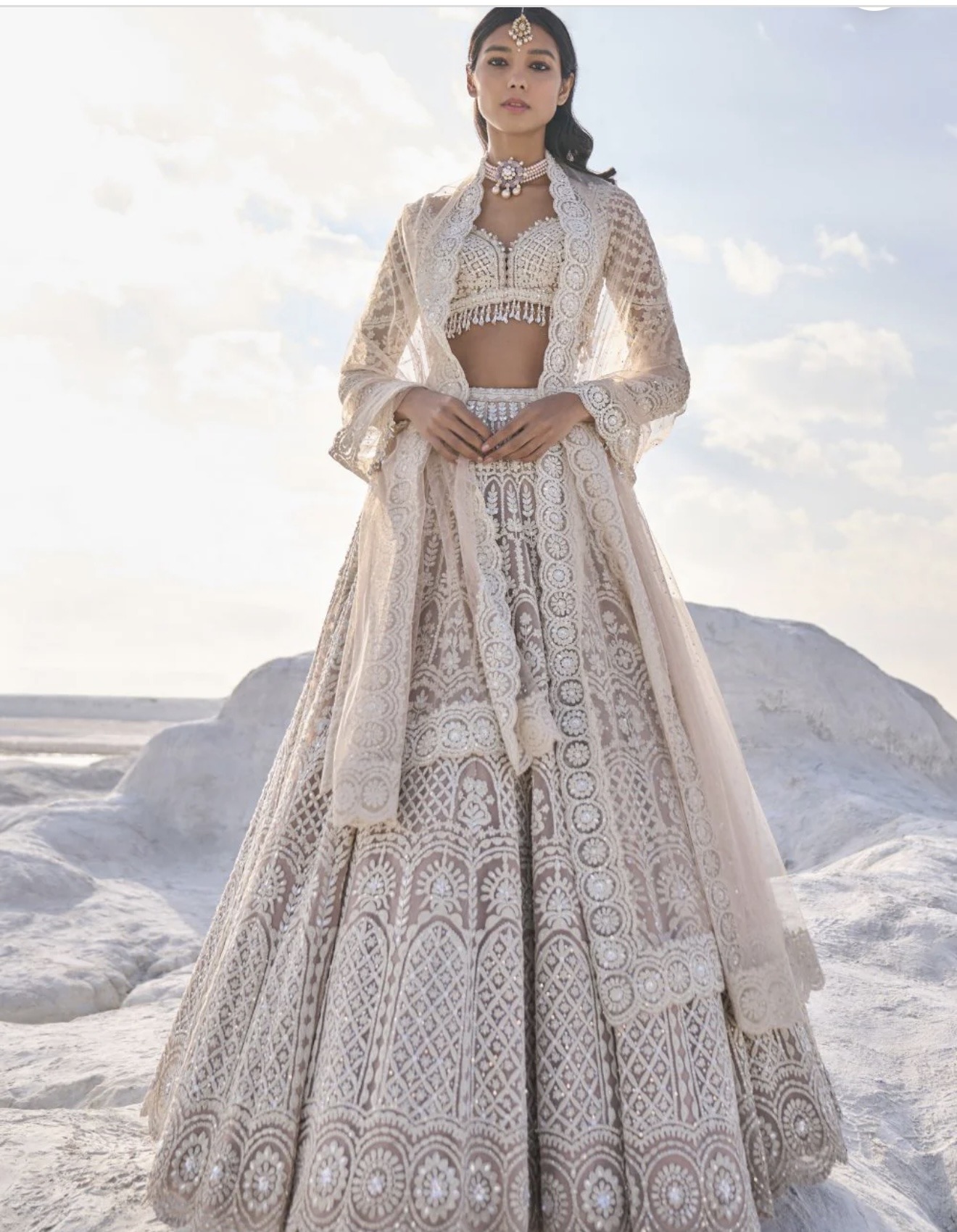 Seema Gujral Nude Cream Dori Lehenga Set — Designer Bridal Lehenga rental in Surrey, BC