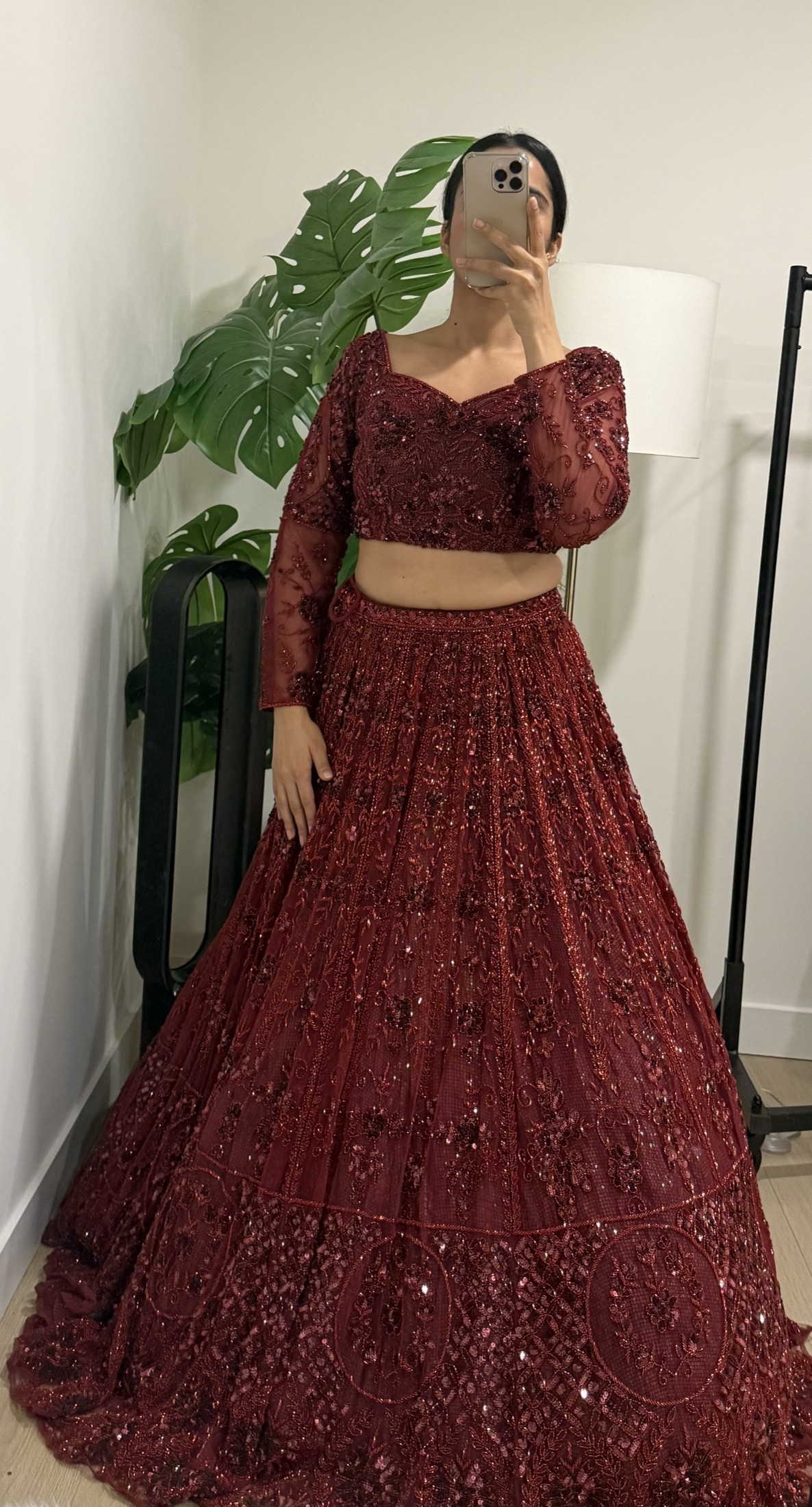 Surbhi Chopra Mahogany Red Lehenga view 3