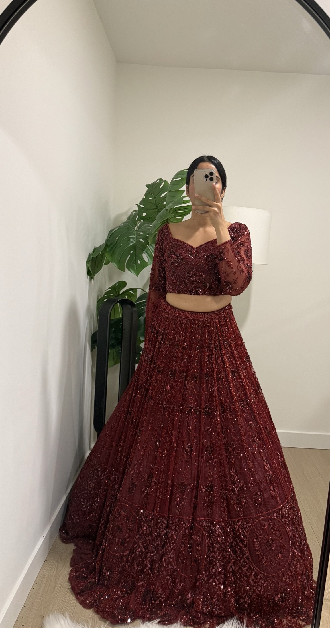 Surbhi Chopra Mahogany Red Lehenga view 5